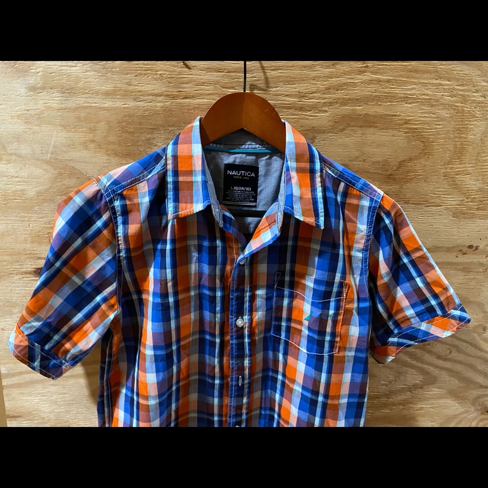 Nautica boy short sleeves plaid shirt L 14/16 - Picture 4 of 5